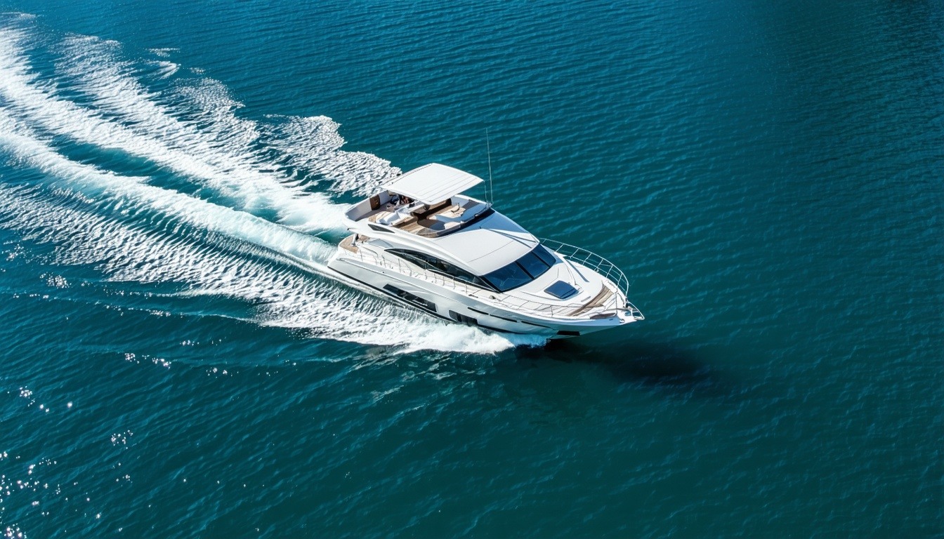 A sleek boat cruising through clear waters, symbol